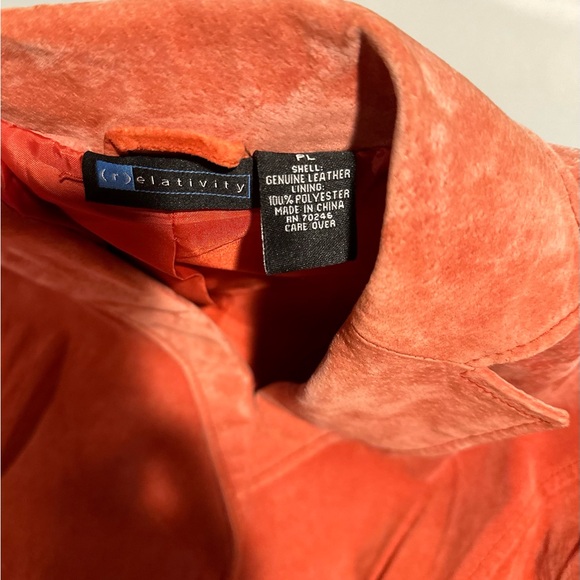 Vintage Pale Peach Suede Leather Blazer Jacket Coat Size Petite Large - Picture 6 of 7